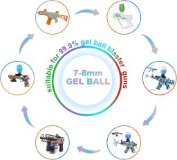 Crescente Água Beads Gel Bola Blaster, Rainbow Color Splatrball, Toy Gun, Crystal Clear, Recarga Munição Splat Bullets, 7-8mm - Image 4