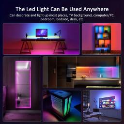 Fita de luz LED adequada para decoração ambiente, vários modos de cor RGB, SMD, controle remoto IR e APP, 5V, 10m, 24 Keys - Image 6