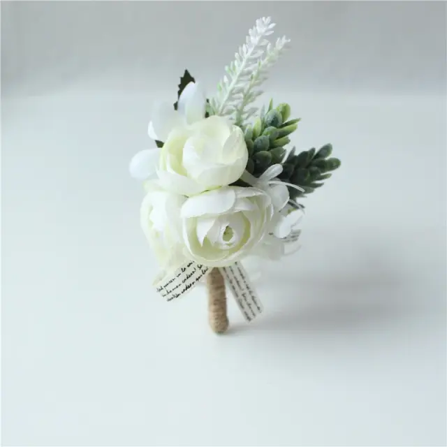 Conjunto de 6 Boutonnieres em Branco Marfim e Rosa com Flores Artificiais para Noivos e Melhor Homem em Cerimônias de Casamento e Aniversários