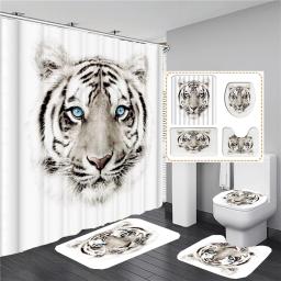 Cortinas De Chuveiro Impressas 3D, Conjunto De Cortinas De Banheiro, Tampa Do Toalete, Tapete De Banho, Tapetes, Animal Preto, Leão, Leopardo e Tigre - Image 5