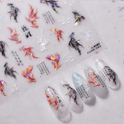 Adesivos para manicure e nail art, decalque, peixe, koi, carpa, vermelho, branco, preto, peixe, lótus, flor, golfinho, sereia, verão - Image 1