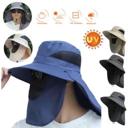 Proteção UV Pesca Chapéus de sol para homens e mulheres, pára-sol ao ar livre, Fisherman Sunscreen Cap, Caminhadas e Camping Hat, Big Eaves removíveis - Image 1