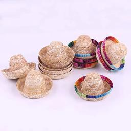 Chapéu de palha para vinho, mini chapéu mexicano, utensílios de cozinha, festa de casamento bonito, decoração de mesa, acessórios boneca - Image 5