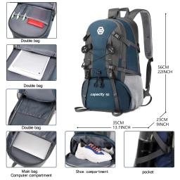 Mochila de caminhada ao ar livre de grande capacidade para homens e mulheres, impermeável Camping Bag Compartimento de sapato 50L - Image 2