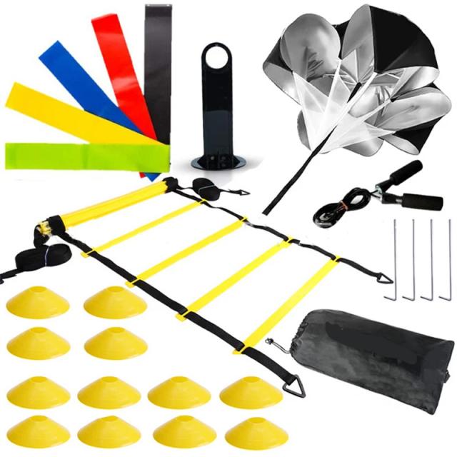 Kit Completo de Treinamento de Agilidade para Futebol com Guarda-Chuva de Resistência, Escada Ágil e Sinais de Disco para Aceleração e Melhoria de Performance