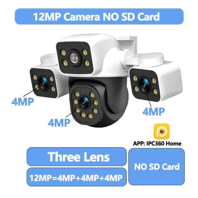 Câmera Wi-Fi 6K 12MP Tripla Lente Zoom 10x PTZ Externa Conversa Bidirecional Segurança Inteligente CCTV