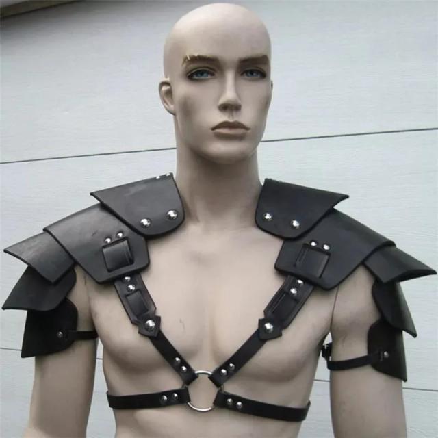 Armadura Steampunk Masculina: Cosplay de Cavaleiro Viking Pirata com Ombros e Cinto de Couro