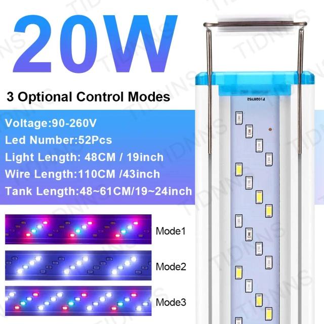 Iluminação Super Slim RGB para Aquário com Clip Extensível e Proteção Impermeável, 18-58cm, Ideal para Plantas Aquáticas