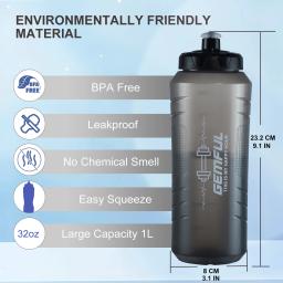 Garrafas de água esportiva sem BPA com Shaker Cup, Fitness Whisk, Quick Squeeze, Squirt, Bebida Hidratante, Chaleira para Academia, 32oz - Image 2