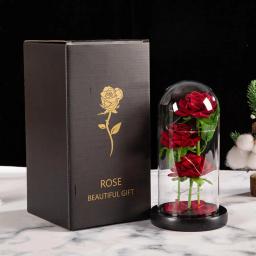 Flores Artificiais LED com Galáxia de Vidro, Flores Preservadas, 3 Rosas, Presente de Dia dos Namorados, Natal e Aniversário para Mulheres, Menina - Image 5