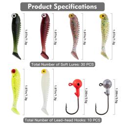 Conjunto de kit de isca de pesca macia, conjunto de 40 peças, 5cm, 3.5g, gancho de cabeça do gabarito, com caixa - Image 3