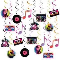 Disco temático redemoinhos de festa, nota musical, espiral, dança, festa de aniversário, decoração de teto, anos 70, 80, 90, 18pcs - Image 1