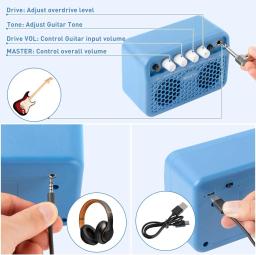 Caline Scuru recarregável amplificador de guitarra Bluetooth, Mini Amplificador, Combo para Desktop Practice, Dual Channel, fone de ouvido, 5W - Image 6