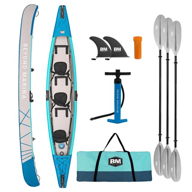 Caiaque Inflável ALÉM-MARINA Drop Stitch para 3 Pessoas - Canoá Dobrável Ideal para Pesca e Passeios