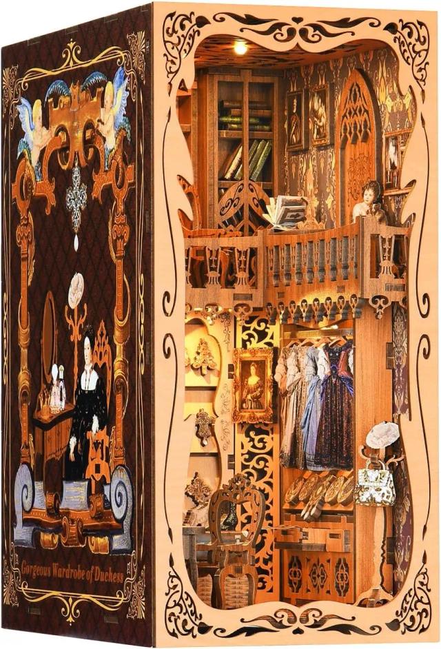 Kit Atuban-DIY para Livro Nook: Quebra-Cabeça em 3D de Madeira para Decoração de Estante e Mini Diorama.