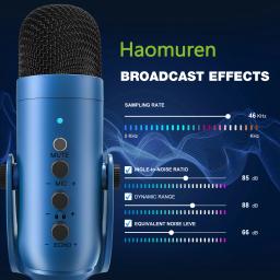 Haomuren usb condensador podcast microfone com botão de toque-mudo, profissional gamer microfone azul para gravação de computador streaming reunião - Image 2
