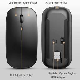 Mouse sem fio Bluetooth, USB Optical, Recarregável, Computador, Laptop, PC, Macbook Gaming, Gamer, Novo, 2.4GHz, 1600DPI - Image 6
