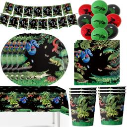 Réptil Decoração de Festa, Lagarto, Serpente, Crocodilo, Copos De Papel, Pratos, Guardanapos, Toalha De Mesa, Balões para Criança, Menino, Baby Shower - Image 1
