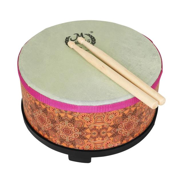Tambor de 10 Polegadas de Pele de Carneiro em Madeira Sólida - Percussão de Médio Alcance com Baquetas