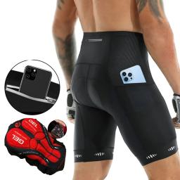 Calções de ciclismo masculinos com bolso traseiro, shorts de bicicleta acolchoados em gel para homens, mountain bike, ciclismo de estrada, meia calça - Image 1
