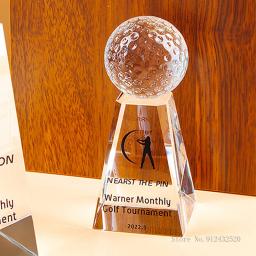Troféu de cristal para eventos esportivos, prêmios empresariais personalizados, excelentes troféus da equipe do empregado, bola de golfe da terra, trapézio, 1PC - Image 1