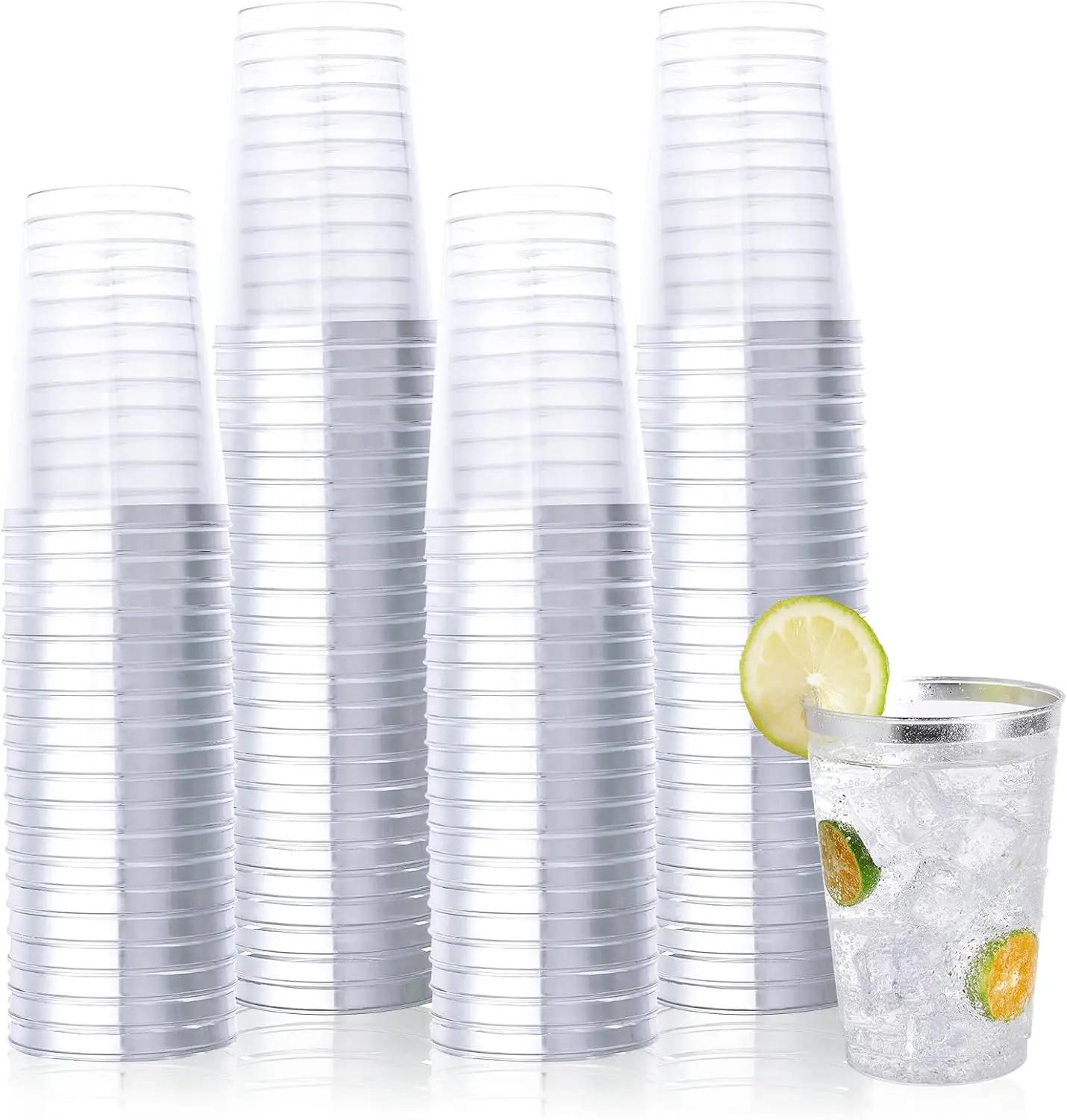 Descartáveis prata Rimmed copos plásticos, copos para casamentos, Thanksgiving, Natal, festas de Halloween, 12 Oz, 25 Packs - Image 1