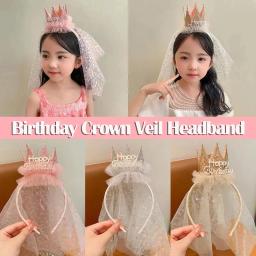 Novo chapéu de aniversário 1 2 3 chapéus de festa de chá de bebê para meninas coroa bandana com renda crianças feliz aniversário decoração suprimentos - Image 2