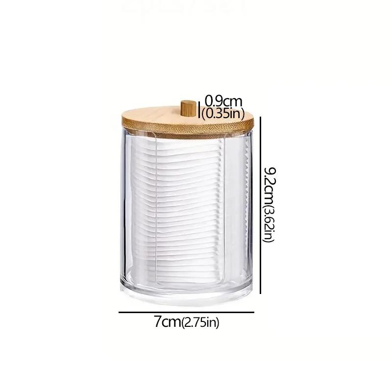 Caixa De Armazenamento De Acrílico com Tampa De Bambu, Jarra Do Banheiro, Organizador De Maquiagem, Algodão Rodada Pad Holder, Dispensador De Algodão, Tampa De Plástico Transparente - Image 1