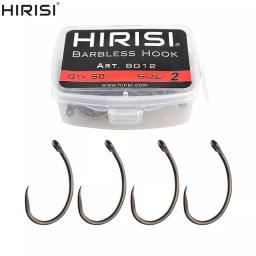 Hirisi 50 pçs revestimento de aço inoxidável alta carbono ganchos barbless 8012 gancho pesca ferramenta acessórios - Image 1