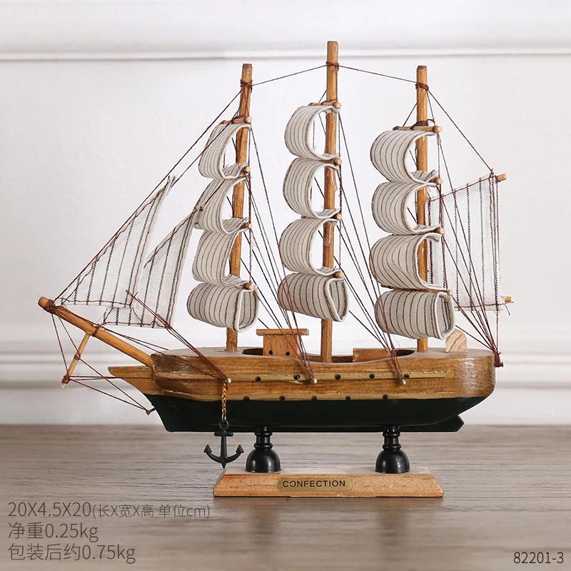 Modelo de veleiro de madeira mediterrânea ornamentos, artesanal criativo, madeira maciça, Simulação Artesanato, Decoração Home, Retro - Image 1