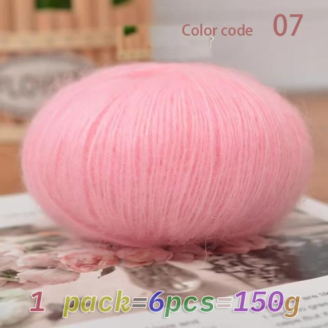 Conjunto de 6 Bolas de Fios Longos de Mohair para DIY - Tecidos à Mão, Ideal para Camisolas, Xales e Lenços - 150g cada