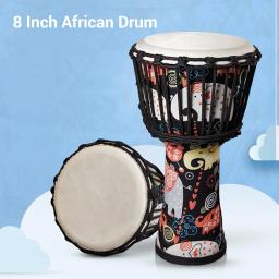 Tambor de mão africano com padrões artísticos coloridos, resina ABS para crianças, instrumento de percussão, corpo tambor africano, 8 in, 4 in - Image 1