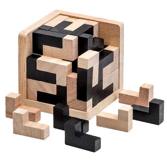 Quebra-cabeça de Madeira Lógico Cubo Montessori Brinquedo Educativo para Crianças e Adultos