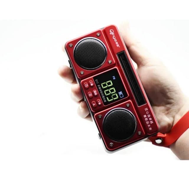 Mini rádio FM portátil com Bluetooth, receptor de sinal estável, buzina dupla e suporte para cartão TF e USB
