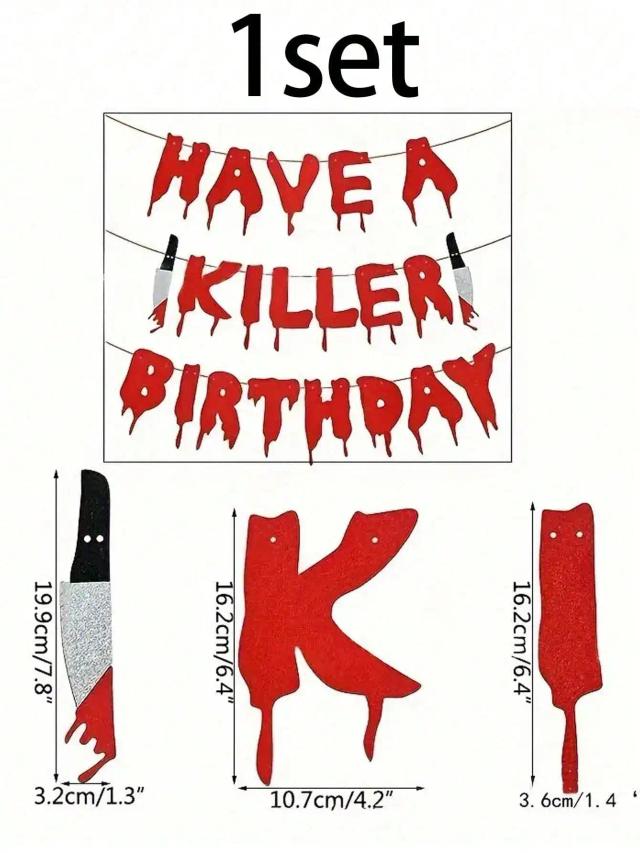 Banner Decorativo de Halloween para Festa Assassina com Faca de Sangue Vermelho em Feltro