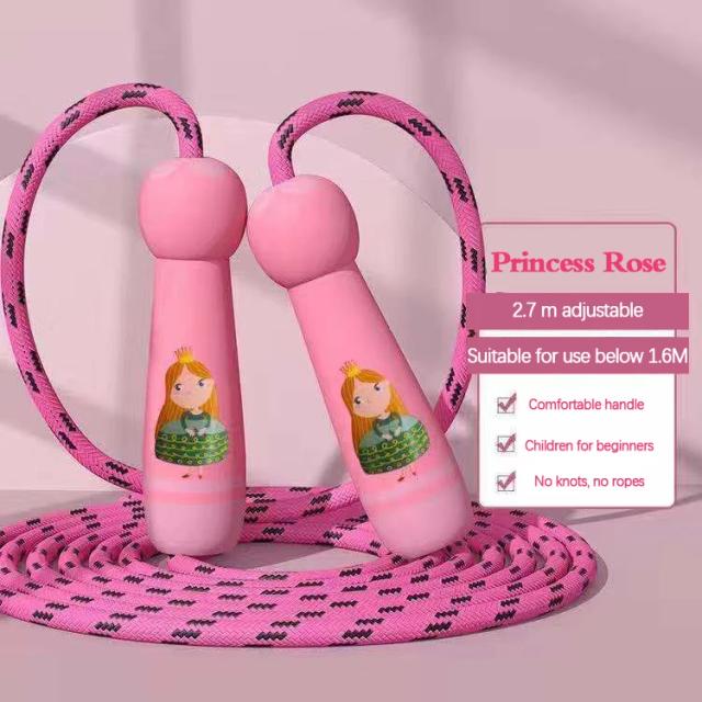 Corda de Pular Infantil Ajustável - Fitness Divertido com Alça de Madeira Natural