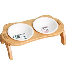 Alimentador elevado para cães e gatos, tigela de bambu, à prova de vazamentos, ideal para filhotes e gatos - Image 1