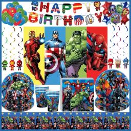 The Avengers Superhero Theme Birthday Party Supplies Kit para Kid, Paper Cup, Guardanapos, Pratos, Talheres, Balões, Decoração - Image 1