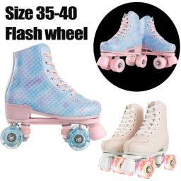 Patins de couro PU para iniciantes, sapatos de patinação, deslizando Inline, Quad Roller Sneakers, treinamento, 4 rodas flash - Image 1