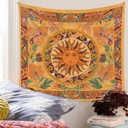 Estético decoração do quarto tapeçaria mandala sol lua parede pendurado tapete sala de estar bruxaria casa decoração do quarto cobertor boho - Image 3