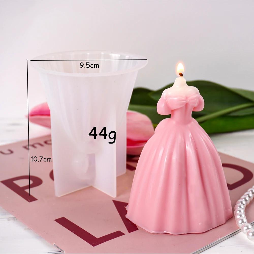 Molde de vela de silicone para vestido de casamento Presentes artesanais DIY Resina de gesso Moldes de cozimento de chocolate Suprimentos de decoração, vestido novo 3D - Image 1