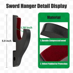 Espada de montagem na parede 2/conjunto 1-camada acolchoado gancho katana titular ajustável expositor cabide para samurai espada tanto - Image 3