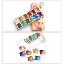 Conjunto de tintas aquarela metálicas e douradas, pigmento de aquarela para pintura de artística, com glitter, cor sólida, 6/12 - Image 3