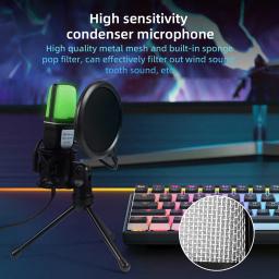 Microfone USB RGB Microfone Condensador Fio Gaming Mic para Podcast Estúdio De Gravação Streaming Laptop Desktop PC - Image 4