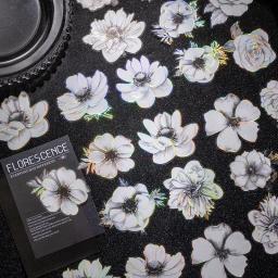 20 pcs/pacote noite escura flores brancas impermeável adesivos decorativos - Image 2