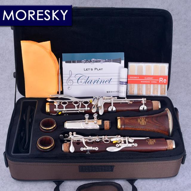 MORESKY Clarinete Profissional Mopane Madeira Vermelha Palisandro Bb Banhado a Ouro 17 Teclas