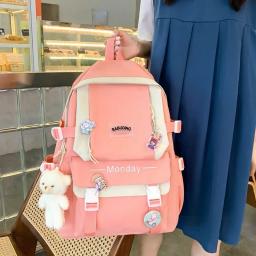 Mulheres Harajuku Canvas Saco de Escola Set, Laptop Bags para Meninas Adolescentes, Mochila Kawaii, Saco de Livro Estudante Universitário, 4 Pcs - Image 3
