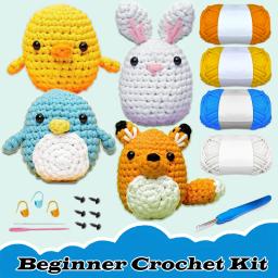 Kit de crochê para crianças, fio de tricô de algodão, agulhas de rosca, ferramentas de tricô, artesanato animal para iniciantes - Image 1