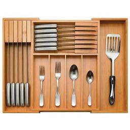Caixa de cozinha armazenamento classificação faca talheres garfo de madeira e faca gaveta dividida - Image 2