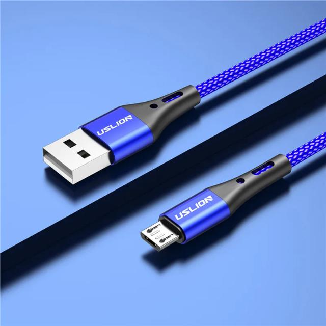 USLION 3A Micro USB Cable Fast Charge Cabo de dados USB para Samsung S6 Xiaomi Redmi Android Micro usb Cable Mobile Phone Red
